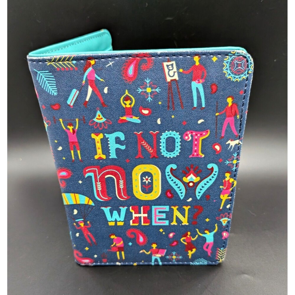 Chumbak If Not Now When Graphic Print Bifold Wallet Zip Accent Blue Multi